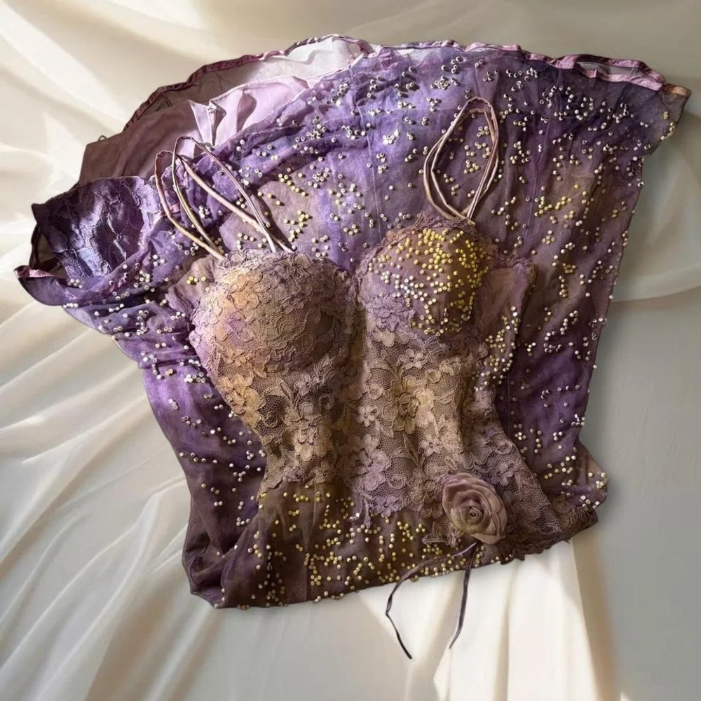 Rare Bespoke Vintage Beaded Lace Fairy Gown - S - Picture 2 of 8